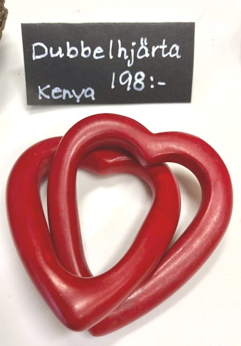 Dubbla sammanflätade täljstenshjärtan, ca 7,5x10 cm, Kenya