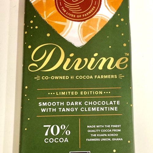 Divine mörk choklad syrlig clementin 70%, 90 g, Ghana