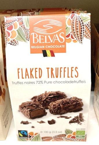 Belvas Chokladtryffel med flakes, ekologisk, 72% kakao, 100 g