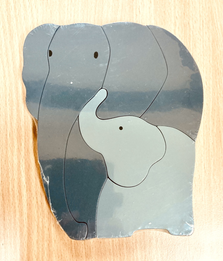 Pussel i påse 'Elefantmor+baby', gummiträ, ca 15x18 cm, Sri Lanka