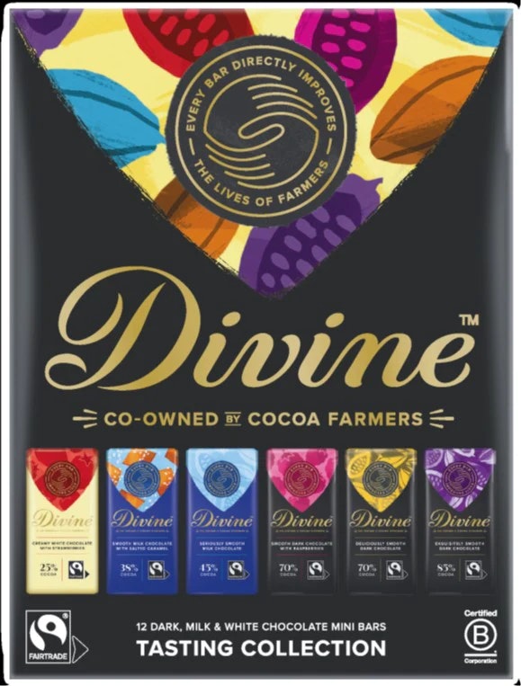 Divine Choklad Present, 6 smaker/provsmakningsset, 12 bitar à 15 g, Ghana