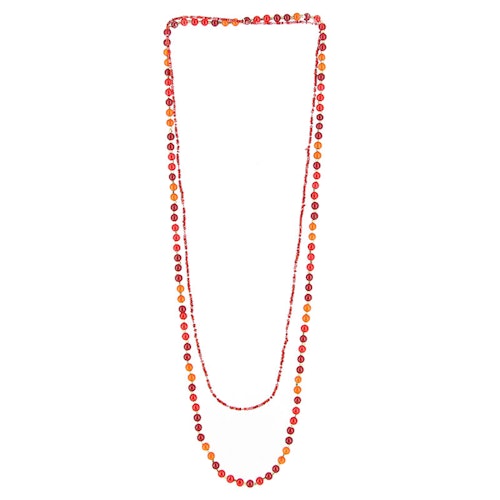 Halsband/tvåradigt med pärlor i glas och mässing/röda nyanser/Indien