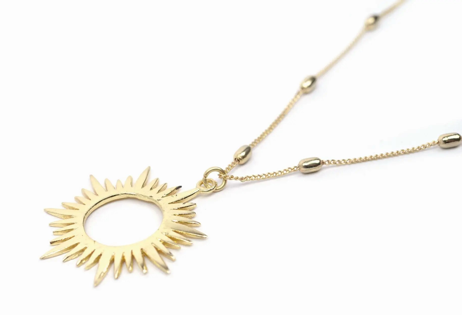 Halsband "Sunny" mässing, guldfinish L 60 cm + förlängning, hänge L 4 cm/Indien