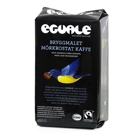 Bryggmalet mörkrostat kaffe Eguale 450g, Mexico/Peru/Indonesien, kravmärkt och fairtrade