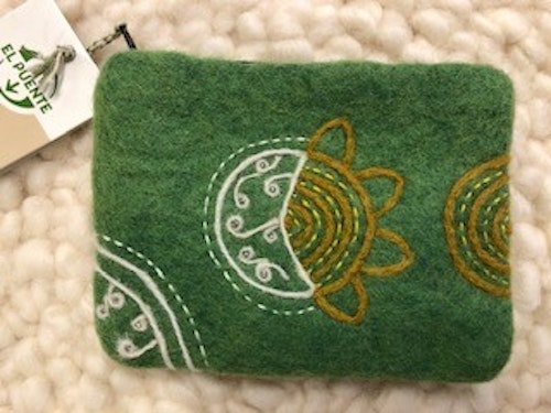Börs, tovad med vackert broderi och dragkedja, 100% ull/Nepal, 15x12 cm