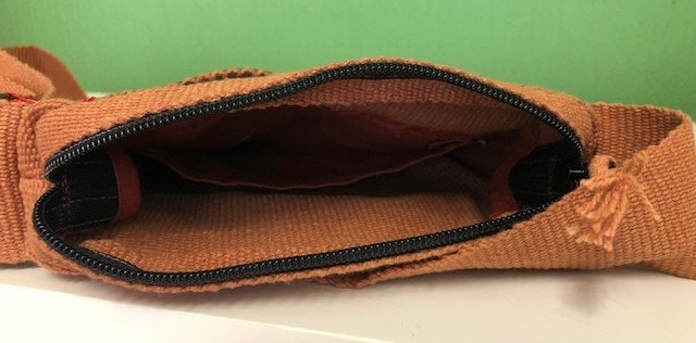 Pocketbag i handfärgat/vävt bomullstyg från Nepal, bränd orange/Fair Trade