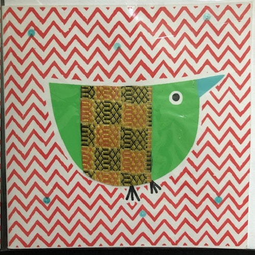 Kort, fågel, serigrafi tryck, handgjort av bomull och sari återbruk/Bangladesh