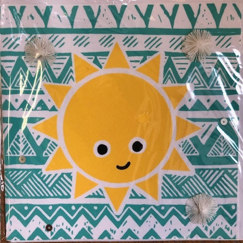 Kort med sol, serigrafi tryck, handgjort av bomullsåterbruk/Bangladesh