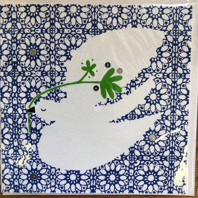 Kort med duva, serigrafi tryck, handgjort av bomullsåterbruk/Bangladesh