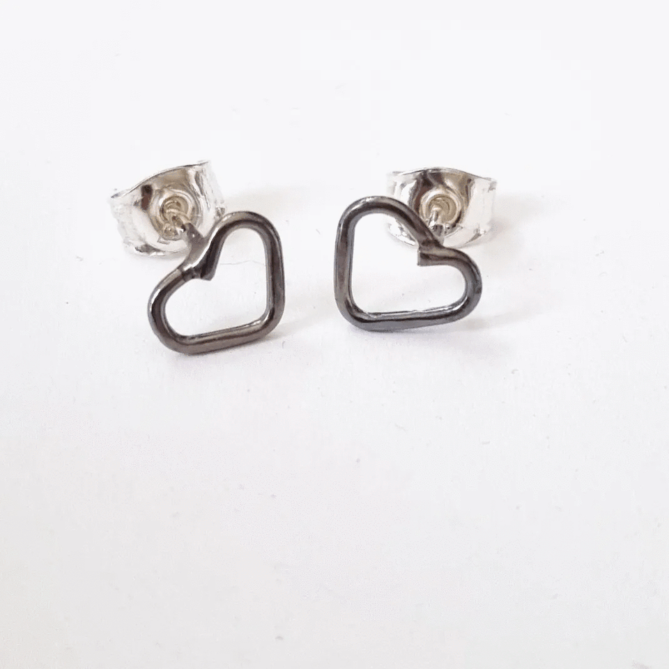 Silver earrings, oxidized, hearts, genuine silver