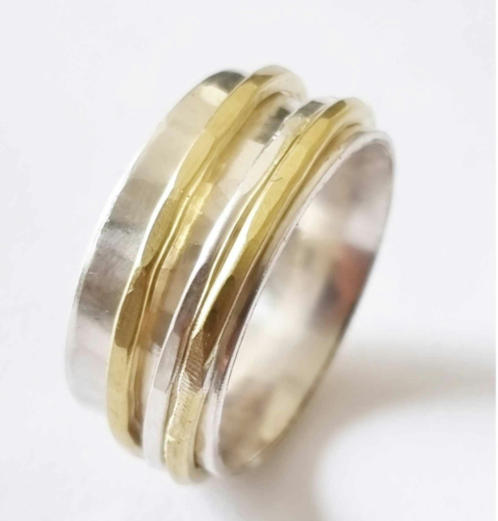 Handgjord snurring - spinningring i äkta silver och 2 mässingringar