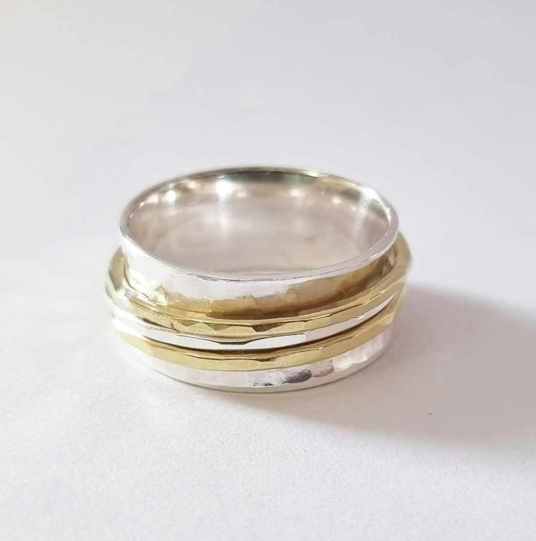 Handgjord snurring - spinningring i äkta silver och 2 mässingringar
