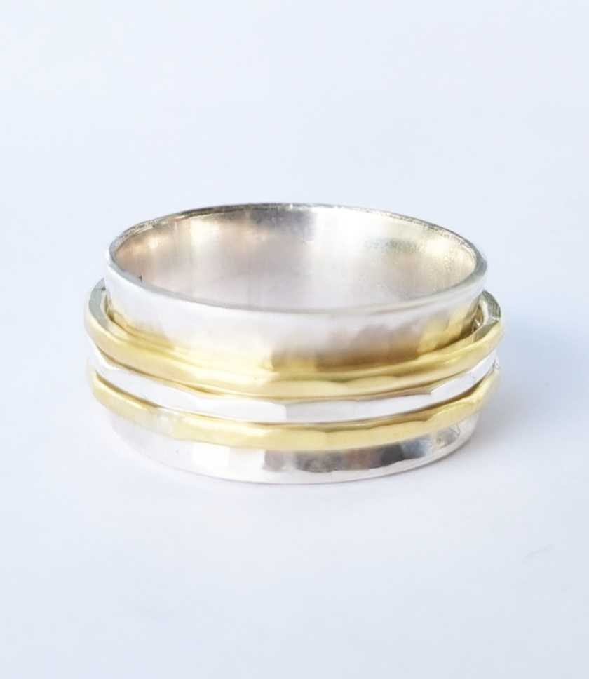 Handgjord snurring - spinningring i äkta silver och 2 mässingringar