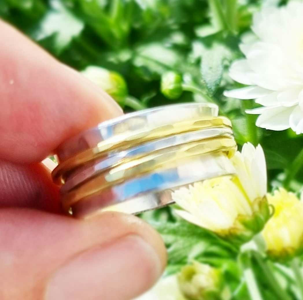 Handgjord snurring - spinningring i äkta silver och 2 mässingringar