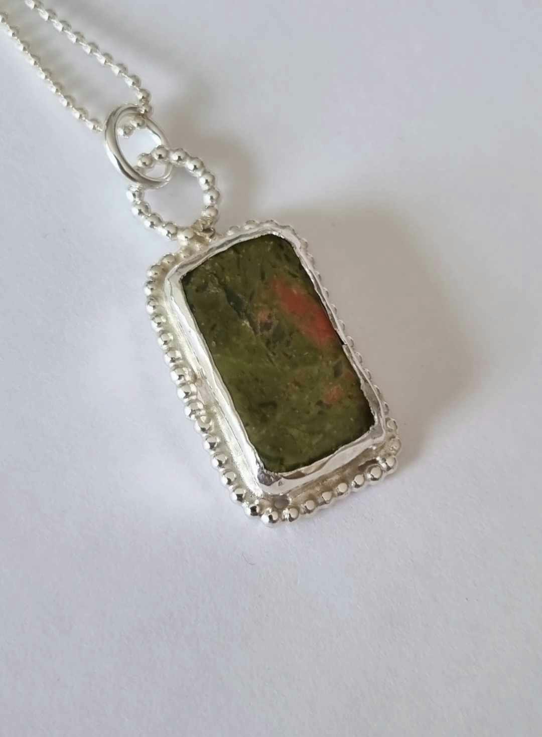 Silver necklace with a set unakite, in sterling silver