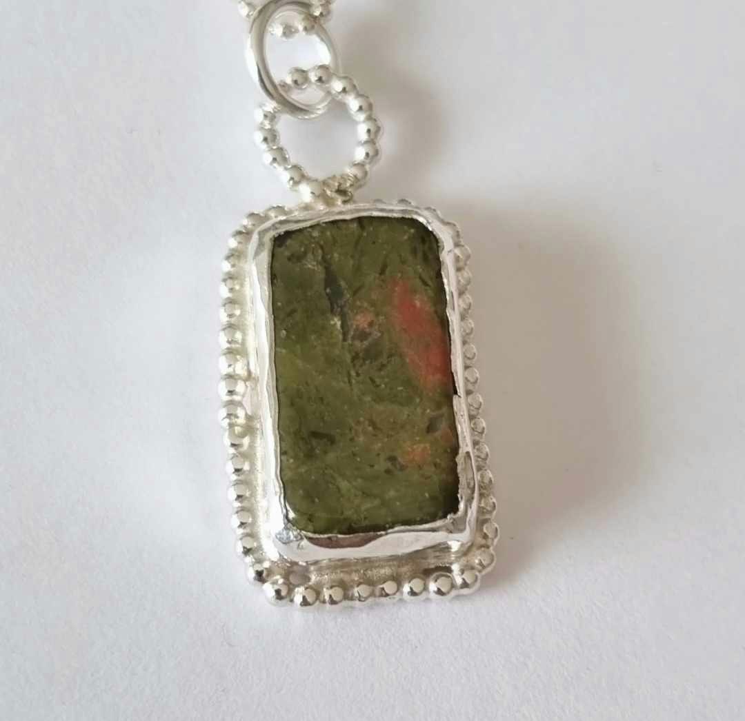 Silver necklace with a set unakite, in sterling silver