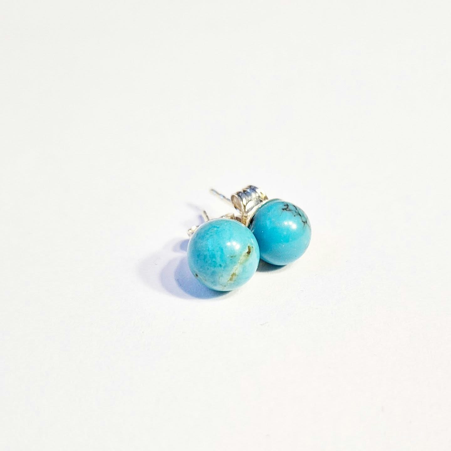 Earrings with genuine turquoise 8 mm studs in sterling silver