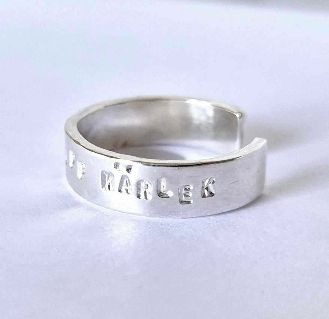 Tro Hopp Kärlek öppen handgjord silverring