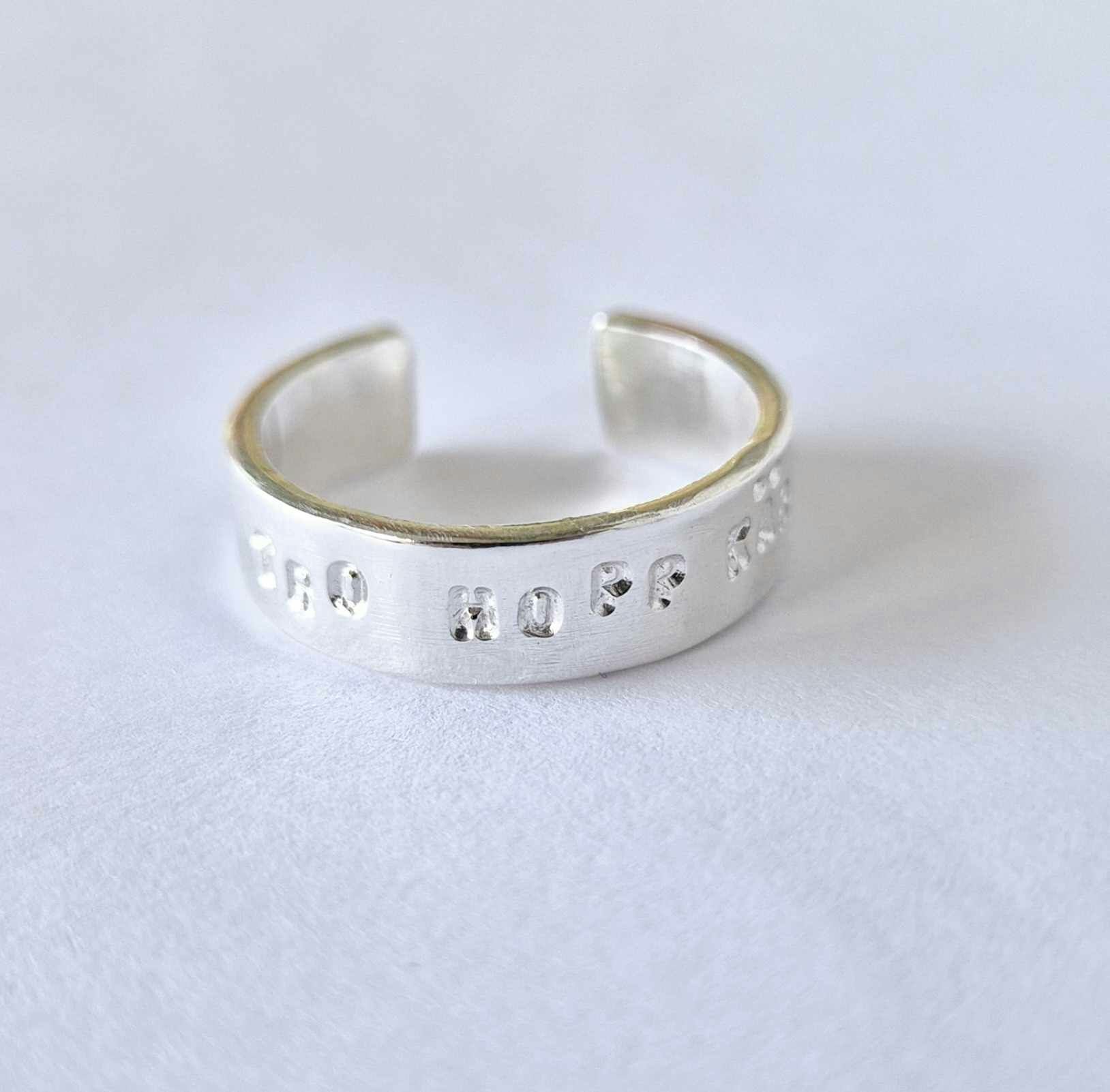 Tro Hopp Kärlek öppen handgjord silverring