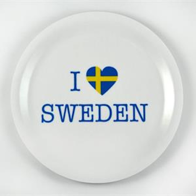 Glasunderlägg kant, I love Sweden,vit/blå-gul text