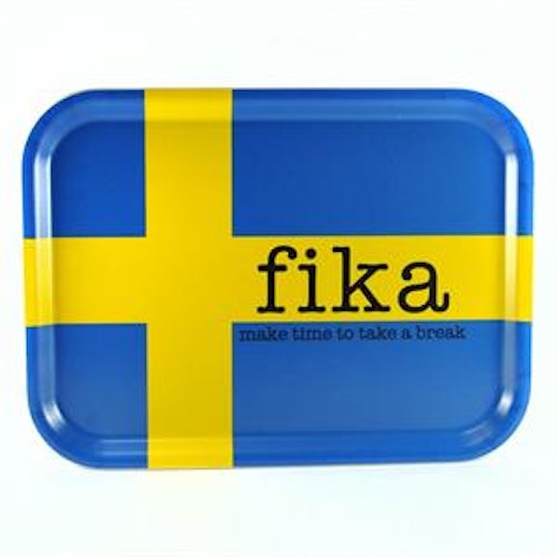 Bricka 27x20 cm, Make time FIKA, svenska flaggan