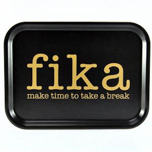 Bricka 27x20 cm, Make time FIKA, svart/guldtext