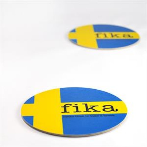 Glasunderlägg 4-p, Make time Fika, svenska flaggan