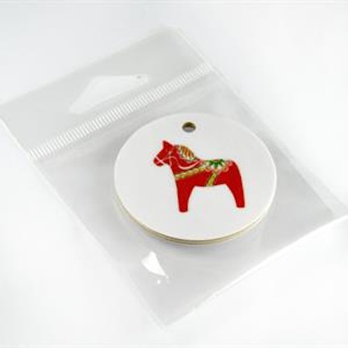 Nyckelring, Dala horse, vit/rött tryck