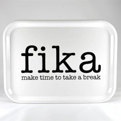 Bricka 27x20 cm, Make time FIKA, vit/svart text