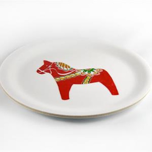 Glasunderlägg kant, Dala horse, vit/rött tryck