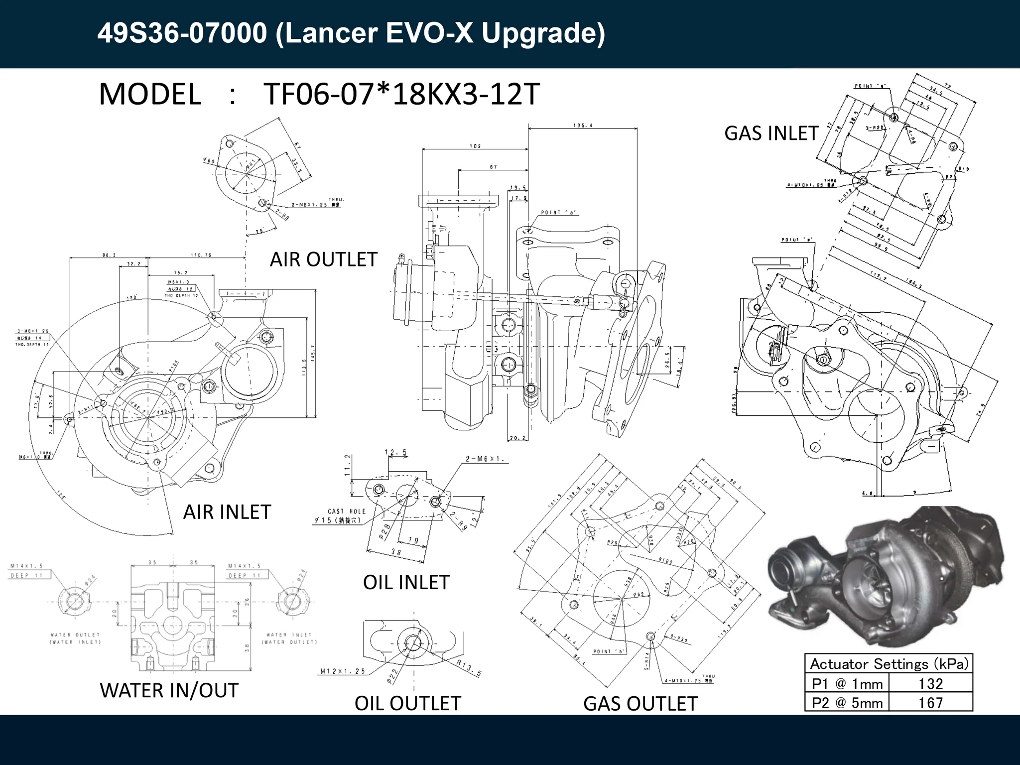 49S36-07000 Mitsubishi TF06 Turbo Lancer Evolution X 4B11 2.0L Gas 49S36-07000