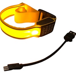 Blinkande LED band gul uppladdningsbar, flash LED light band, reflex band för arm eller ben