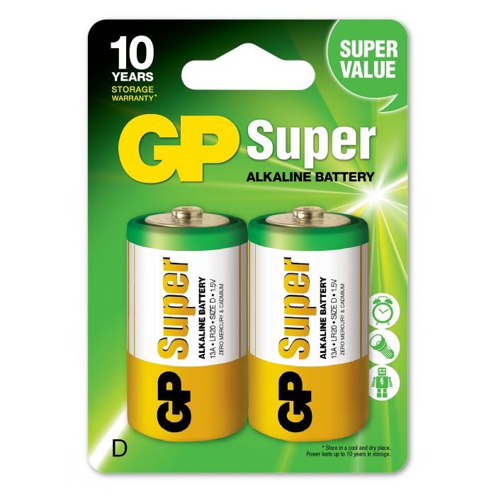 GP Super Alkaline D-batteri 13A/LR20 2-pack