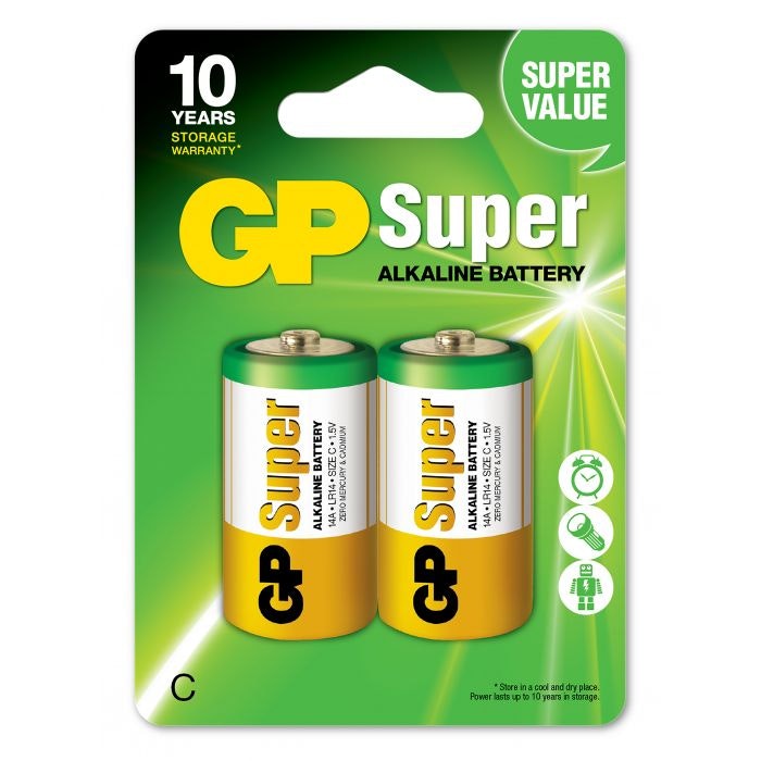 GP Super Alkaline C-batteri 14A/LR14 2-pack