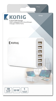 König USB laddare med 6 portar max 50 W