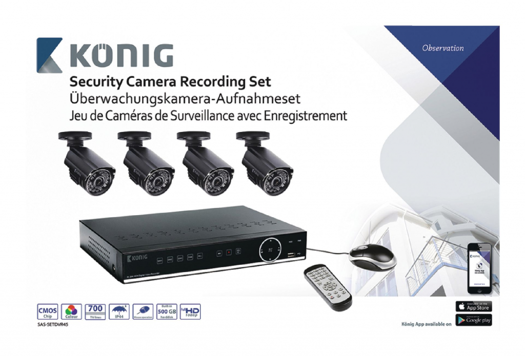Övervakningspaket med 4 kameror och inspelare 500GB