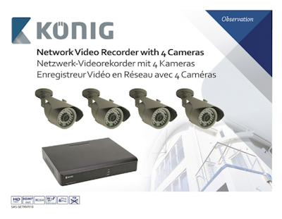 König Övervakningspaket med 4 kameror och inspelare NÄTVERK