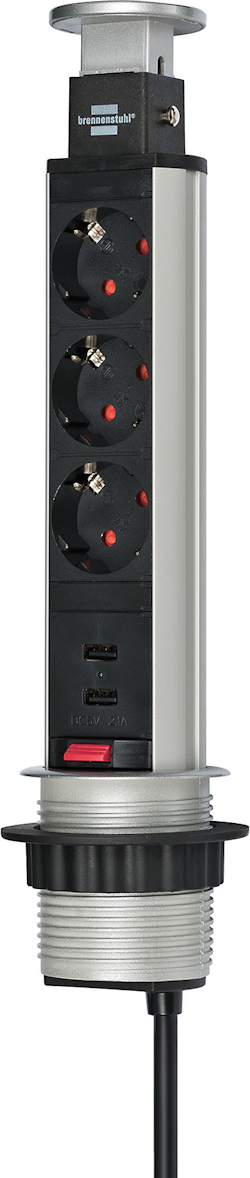 POP-UP grenuttag för bänkskiva med 3 230V och 2 USB