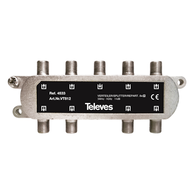 Televés 4533 8-vägs splitter F-kontakt för marksänt och kabeltv