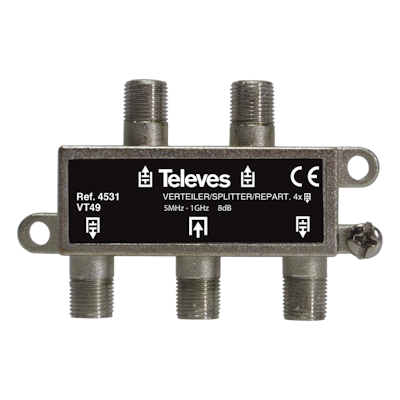 Televés 4531 4-vägs splitter f-kontakt för marknät och kabeltv