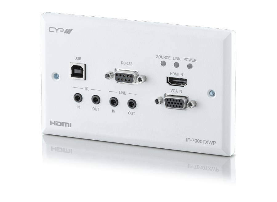 HDMI eller VGA över IP sändare för väggmontage, USB, 4K, HDCP2.2, PoE, CEC