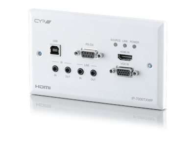 CYP/// HDMI eller VGA över IP sändare för väggmontage, USB, 4K, HDCP2.2, PoE, CEC