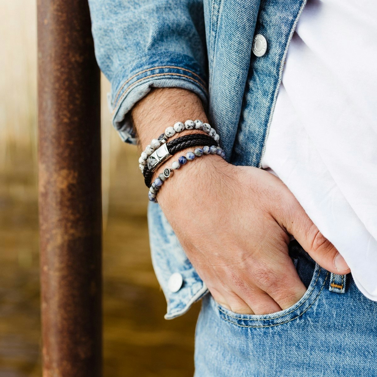 Leather bracelet Double/Round Black