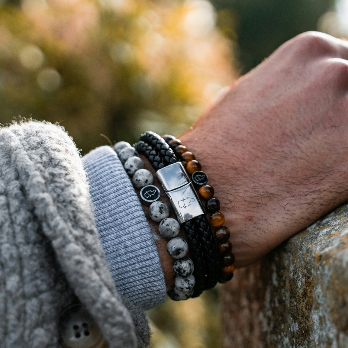 Leather bracelet Double/Round Black