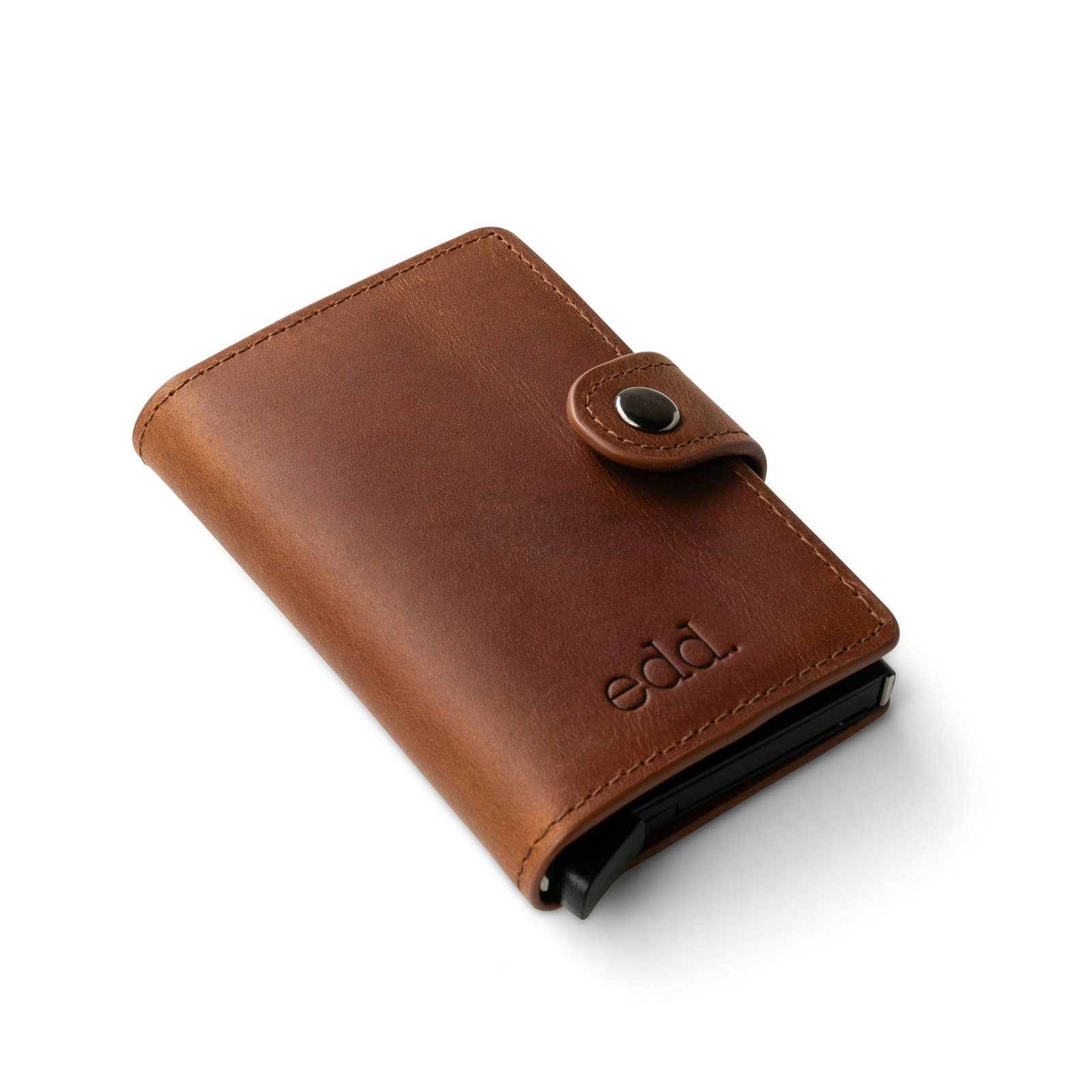 Card holder Aluminum / Leather Brown