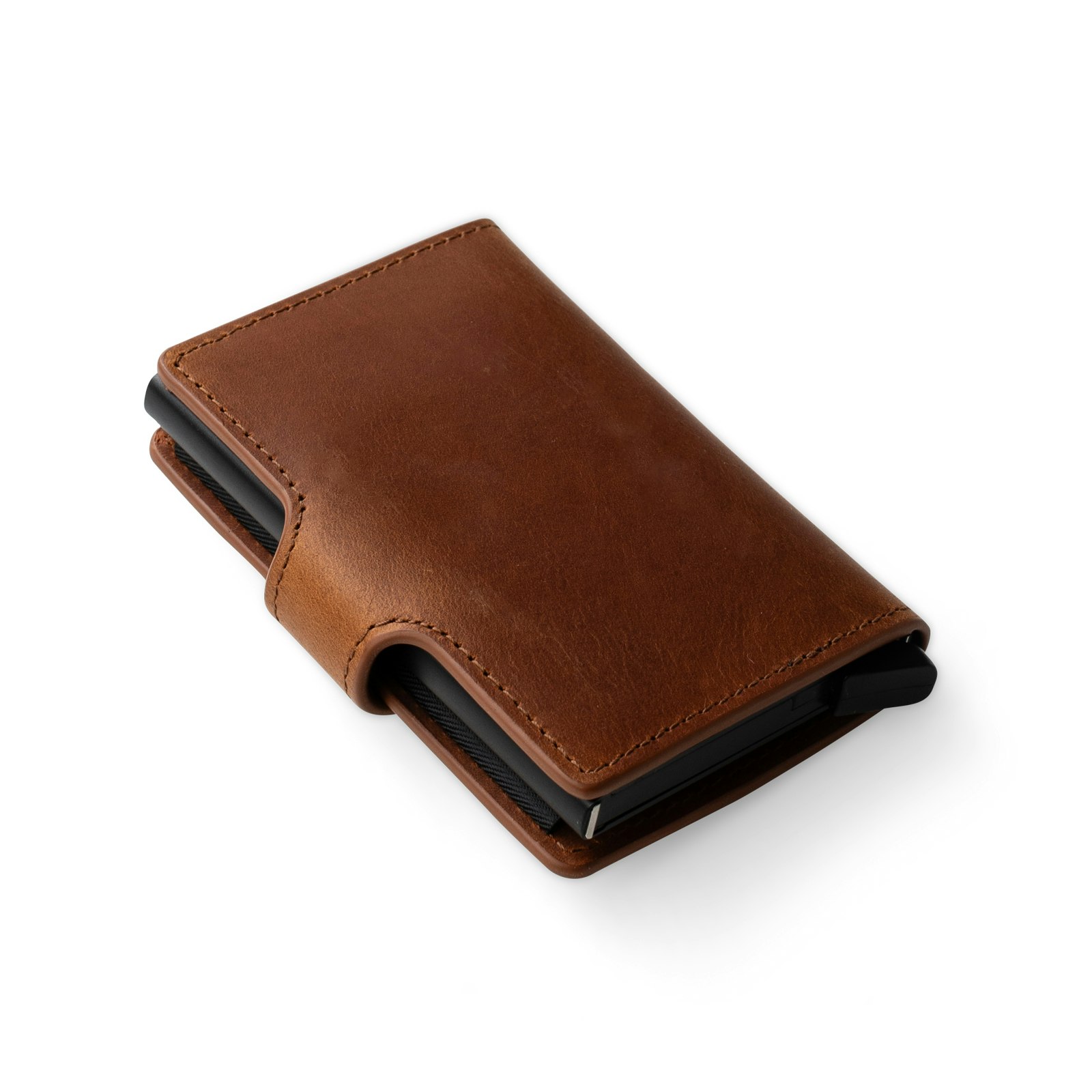 Card holder Aluminum / Leather Brown