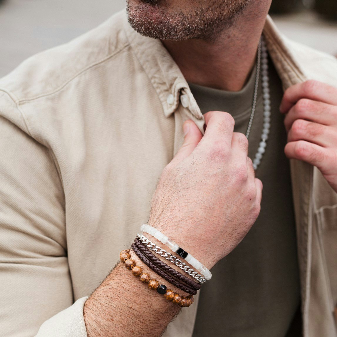 Leather bracelet Double/Round Brown