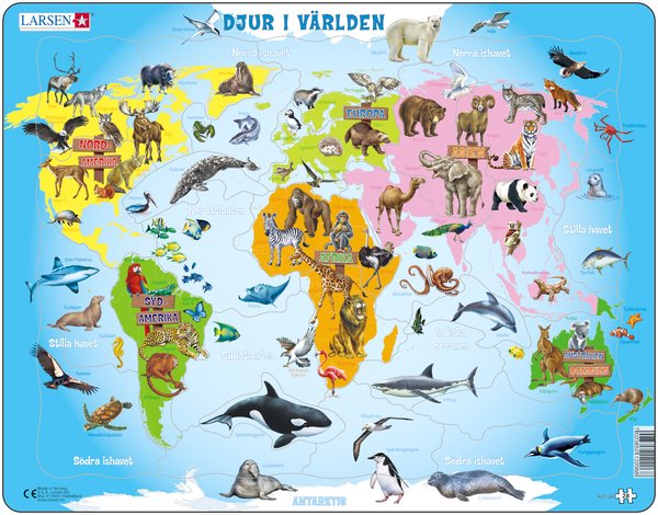 Karta Djur i världen 28 bitar
