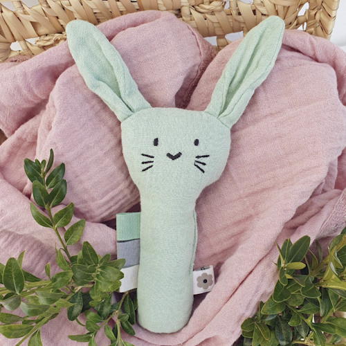 Soft rattle rabbit cameo green echo