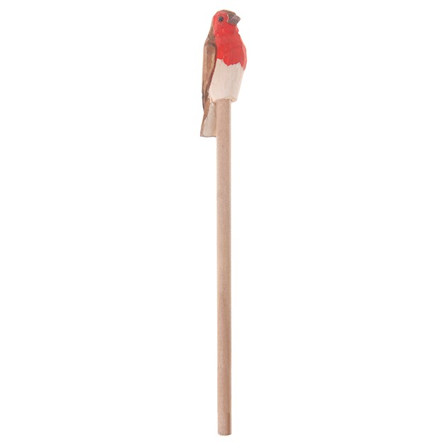 Blyerspenna med handsnidad fågel i trä